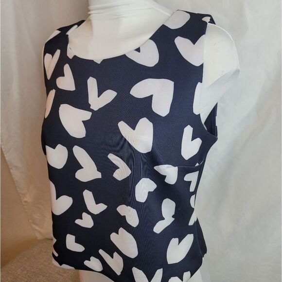INC International Concepts Navy and White Heart Blouse - Picture 2 of 8